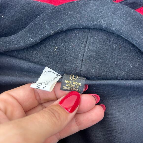 Vintage Guatemalan Wool Statement Blazer Red Black Endorsed Open Cropped Large - Picture 7 of 8